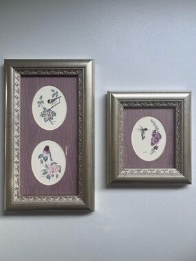 Vintage 80’s Framed Wild Bird Cottagecore Whimsy Art Set By K. Dawn Cohen